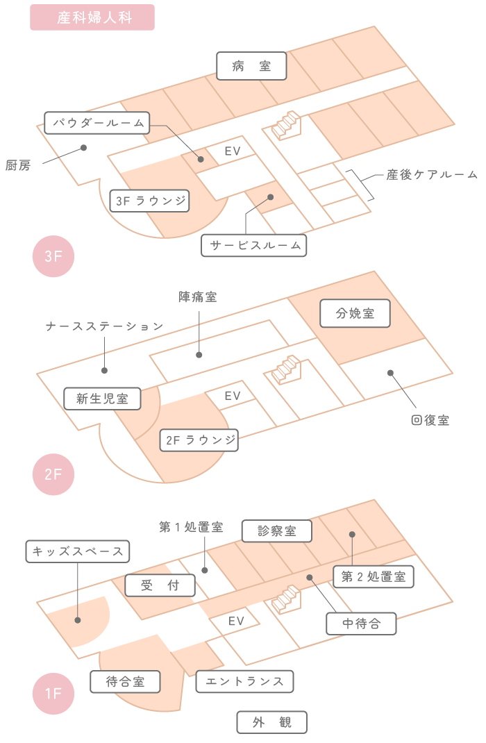 産科婦人科 3F〜1F